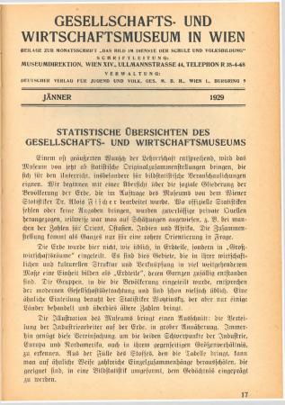 Gesellschafts- und Wirtschaftsmuseum in Wien, Jänner 1929